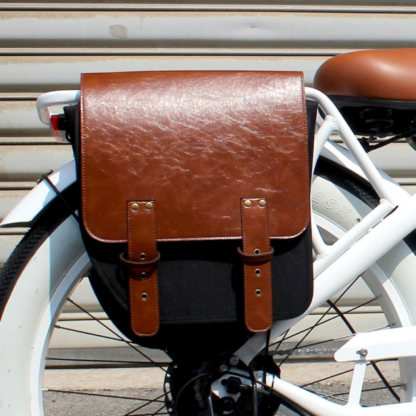 Retro PU Leather Waterproof Ebike Rear Rack Bag for Electric Bicycle